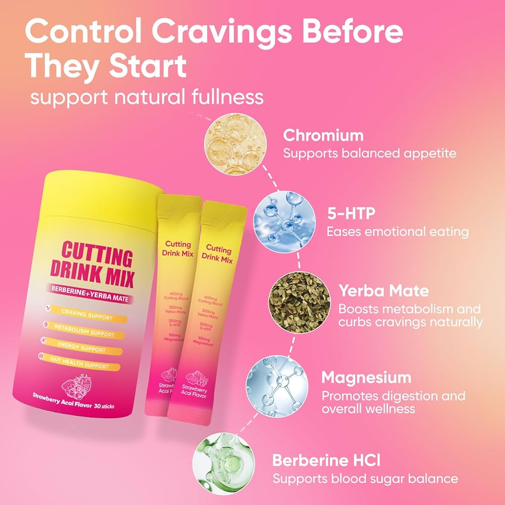 Leefar Cutting Drink Mix –| Strawberry Açaí Flavor – 30 Servings